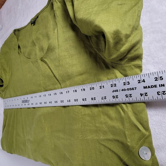 For Cynthia Petite Women Asymmetrical Button Linen Tunic Top 1X Green Artsy NWOT - Picture 7 of 8